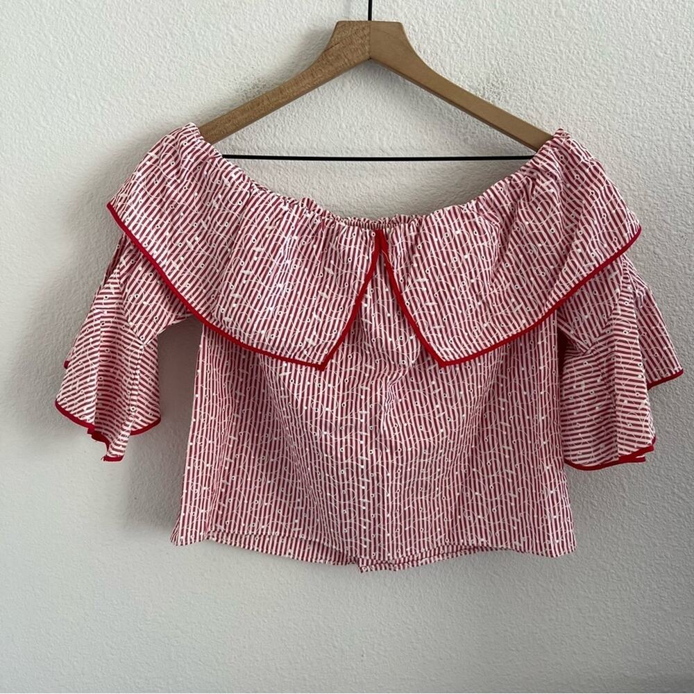Zara Basic Collection Striped Red White Floral Em… - image 1